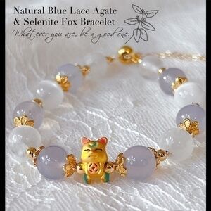 COPY - COPY - Natural Blue lace agate & selenite Fox 🦊 Bracelet A-9